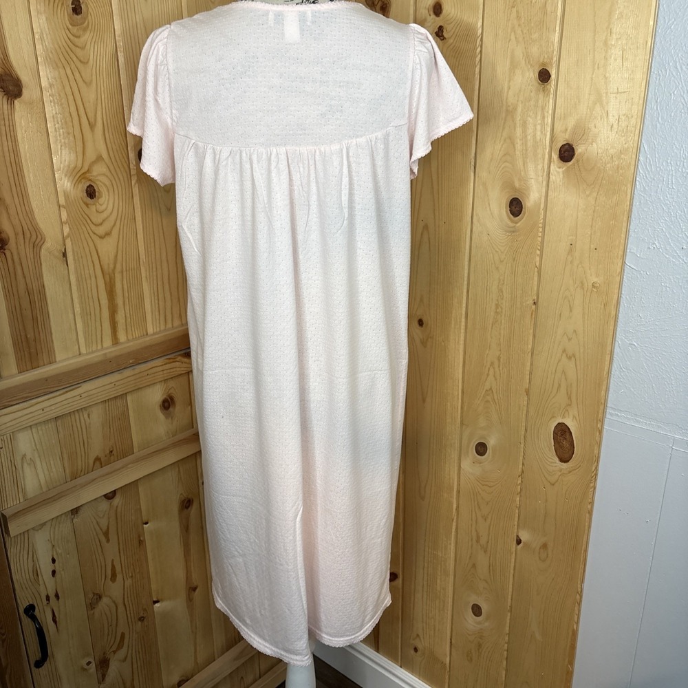Miss Elaine Nightgown Pink Floral Medium Smocking Lace Bow Cap Sleeve Romantic - Picture 4 of 5